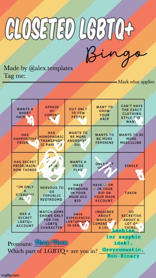 . | Lesbian (or sapphic idek), Greyromantic, Non-Binary; They/Them | made w/ Imgflip meme maker