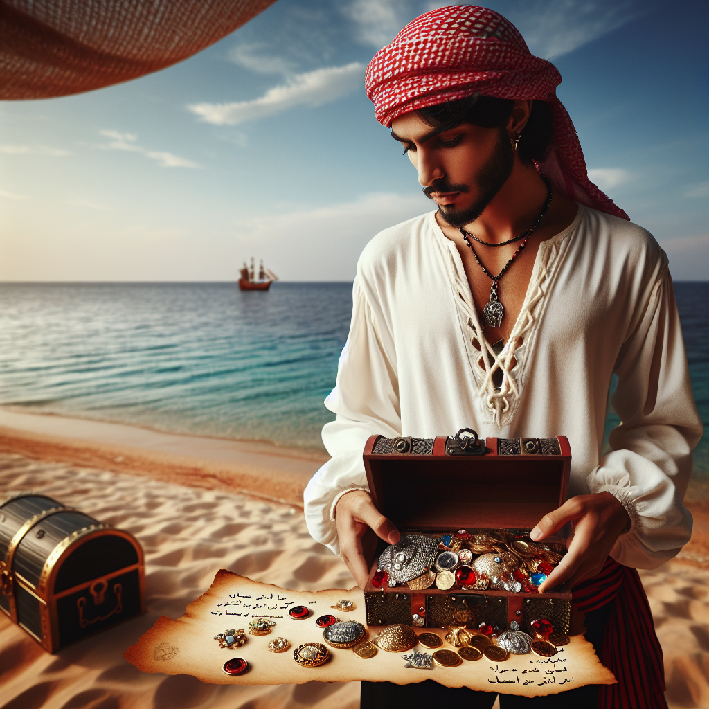 High Quality A picture of a pirate with a treasure chest filled with gold coi Blank Meme Template