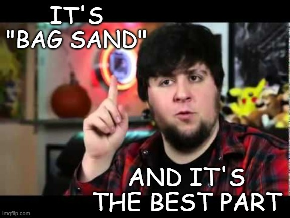 JonTron I have several questions | IT'S "BAG SAND" AND IT'S THE BEST PART | image tagged in jontron i have several questions | made w/ Imgflip meme maker