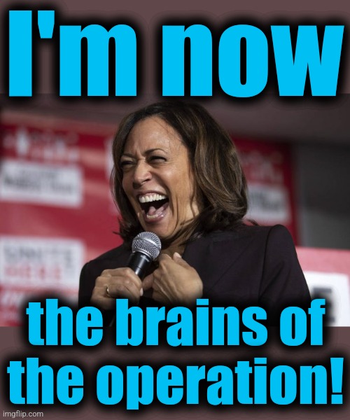 Kamala laughing | I'm now the brains of
the operation! | image tagged in kamala laughing | made w/ Imgflip meme maker