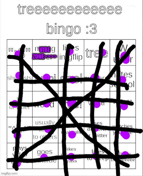 treeeeeeeeee bingo :3 | VIBE ZONE>>>> | image tagged in treeeeeeeeee bingo 3 | made w/ Imgflip meme maker