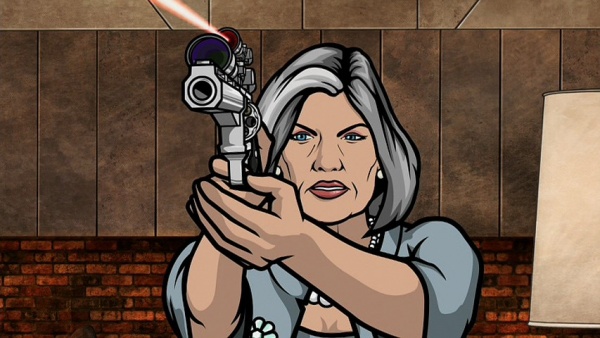 Mallory Archer pointing gun Blank Meme Template
