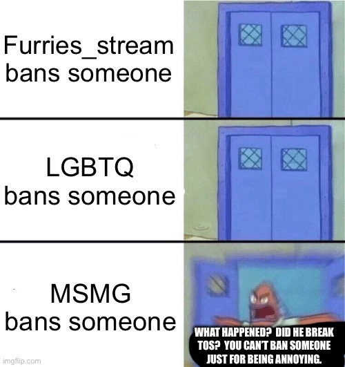You better watch your mouth | Furries_stream bans someone; LGBTQ bans someone; MSMG bans someone; WHAT HAPPENED?  DID HE BREAK
TOS?  YOU CAN’T BAN SOMEONE
JUST FOR BEING ANNOYING. | image tagged in you better watch your mouth | made w/ Imgflip meme maker