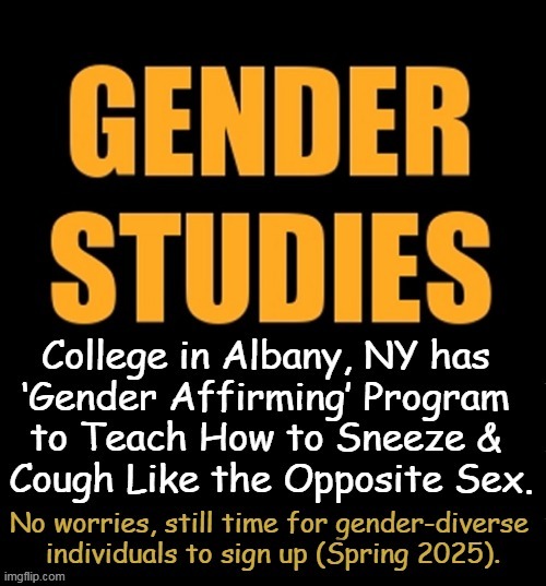 School receives funding through NY State Dept of Health to cover training for those without private insurance | image tagged in political humor,diversity,gender confusion,college course,gender identity,education | made w/ Imgflip meme maker
