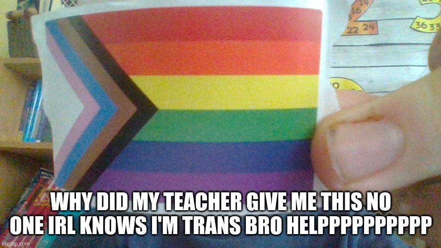 I think i'm acting too gay | WHY DID MY TEACHER GIVE ME THIS NO ONE IRL KNOWS I'M TRANS BRO HELPPPPPPPPPP | made w/ Imgflip meme maker