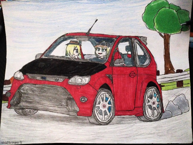 Neet an old unfinished drawl- 4 MONTHS AGO!?  :0O? Welp time to finish it! (Scalawag twins driving a Ford Focus RS 2010) | image tagged in random,ford,ford focus,art,original,original character | made w/ Imgflip meme maker