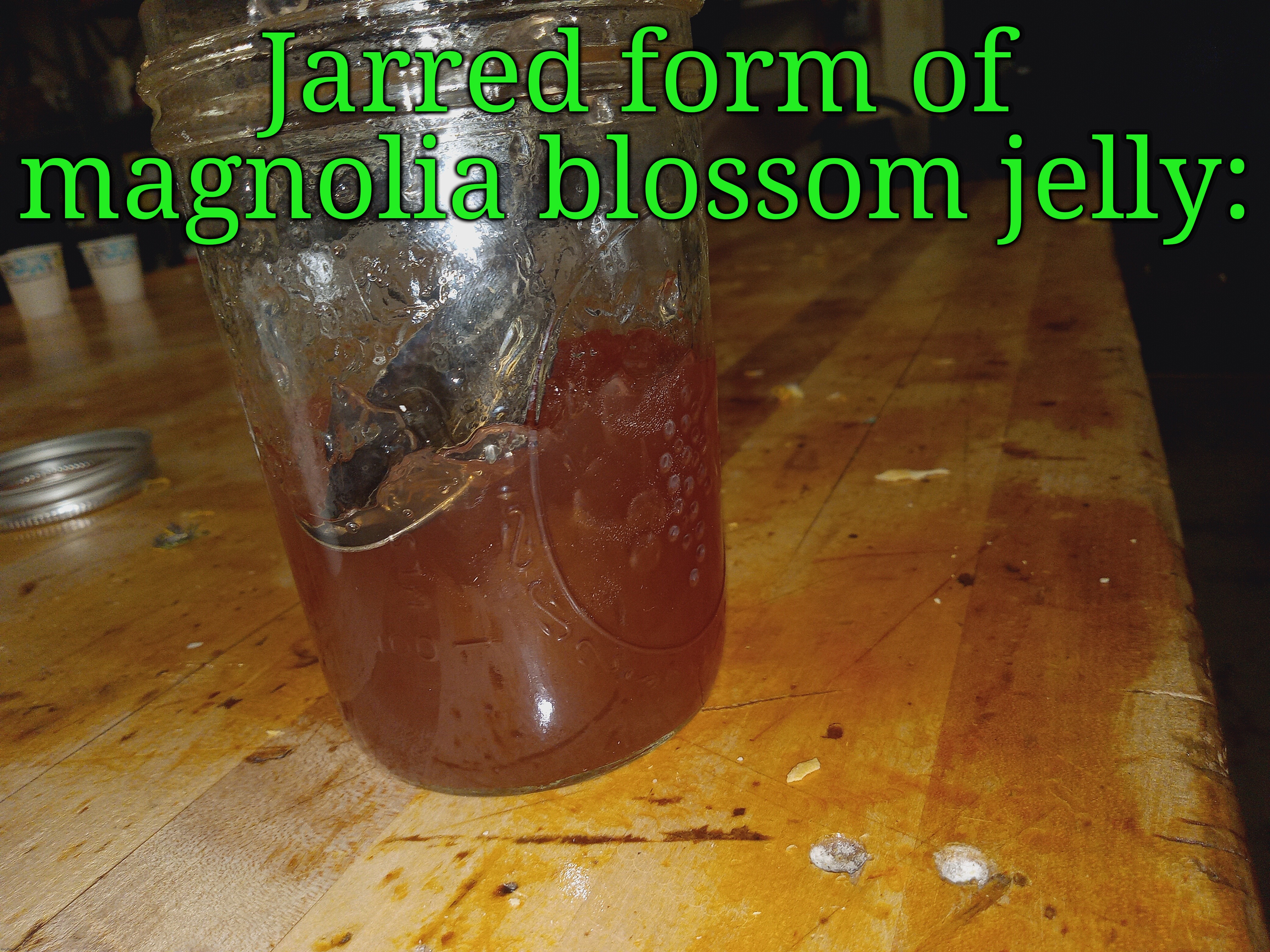 Jarred form of magnolia blossom jelly: | made w/ Imgflip meme maker