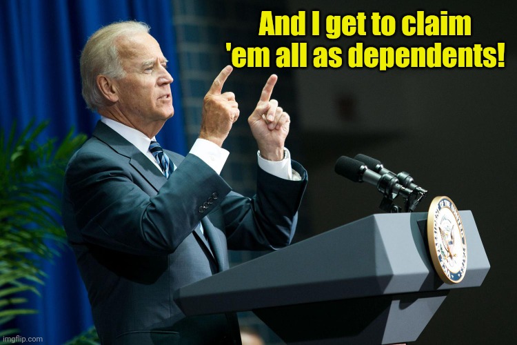 Biden shooting | And I get to claim 'em all as dependents! | image tagged in biden shooting | made w/ Imgflip meme maker