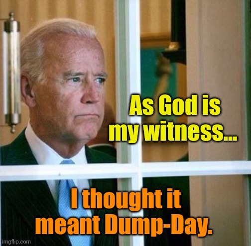 Sad Joe Biden | As God is my witness... I thought it meant Dump-Day. | image tagged in sad joe biden | made w/ Imgflip meme maker