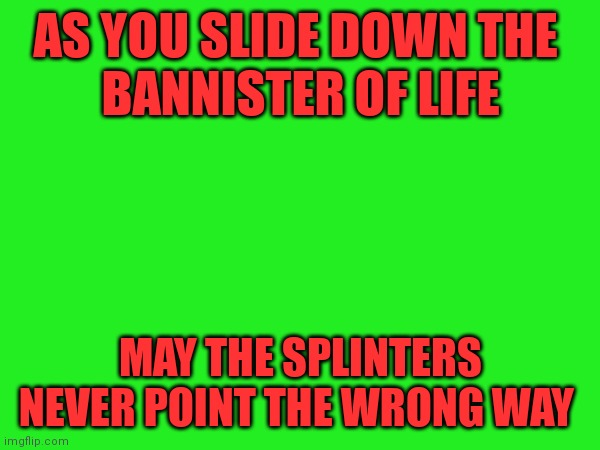Life | AS YOU SLIDE DOWN THE 
BANNISTER OF LIFE; MAY THE SPLINTERS NEVER POINT THE WRONG WAY | image tagged in funny memes | made w/ Imgflip meme maker