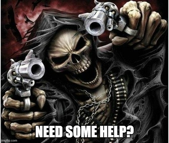 Badass Skeleton | NEED SOME HELP? | image tagged in badass skeleton | made w/ Imgflip meme maker