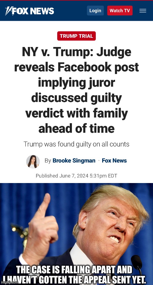 THE CASE IS FALLING APART AND I HAVEN’T GOTTEN THE APPEAL SENT YET. | image tagged in donald trump | made w/ Imgflip meme maker