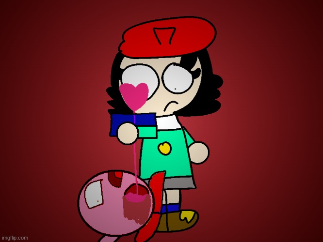 Kirby is dead by ScribbleDemon | image tagged in kirby,adeleine,gore,cute,fanart,funny | made w/ Imgflip meme maker