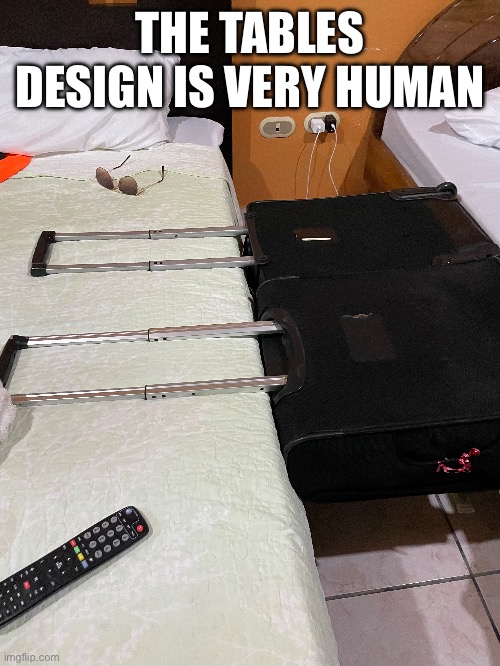 Made by muah, it collapsed minutes later | THE TABLES DESIGN IS VERY HUMAN | image tagged in funny memes,diy,diy fails | made w/ Imgflip meme maker