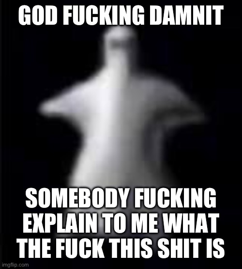 GOD FUCKING DAMNIT SOMEBODY FUCKING EXPLAIN TO ME WHAT THE FUCK THIS SHIT IS | image tagged in spooki | made w/ Imgflip meme maker