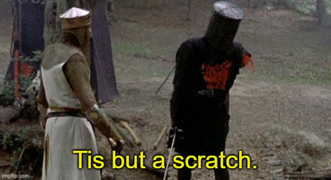 Tis but a scratch | Tis but a scratch. | image tagged in tis but a scratch | made w/ Imgflip meme maker