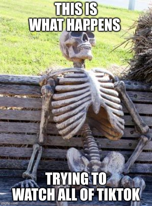 Toktik sucks ohh... Yeah | THIS IS WHAT HAPPENS; TRYING TO WATCH ALL OF TIKTOK | image tagged in memes,waiting skeleton | made w/ Imgflip meme maker