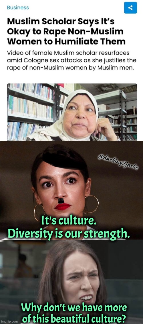 Don't be a bigot. Embrace diverse cultures. | @darking2jarlie; It's culture. Diversity is our strength. Why don't we have more of this beautiful culture? | image tagged in dictator dem,liberals,liberal logic,islam,muslims,europe | made w/ Imgflip meme maker