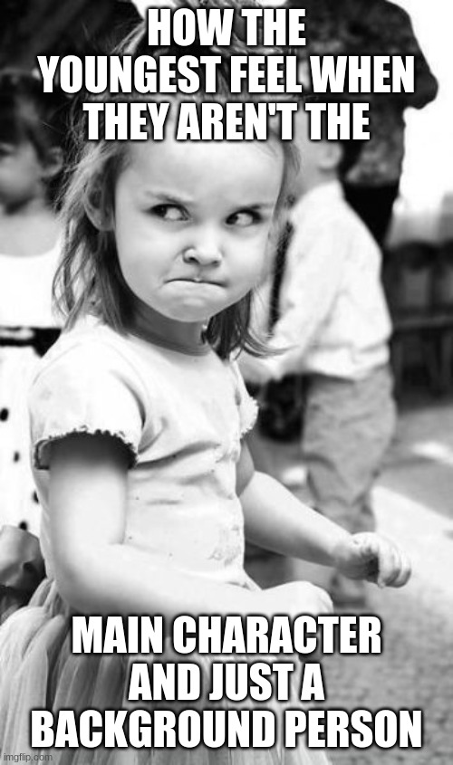 Angry Toddler Meme | HOW THE YOUNGEST FEEL WHEN THEY AREN'T THE; MAIN CHARACTER AND JUST A BACKGROUND PERSON | image tagged in memes,angry toddler | made w/ Imgflip meme maker