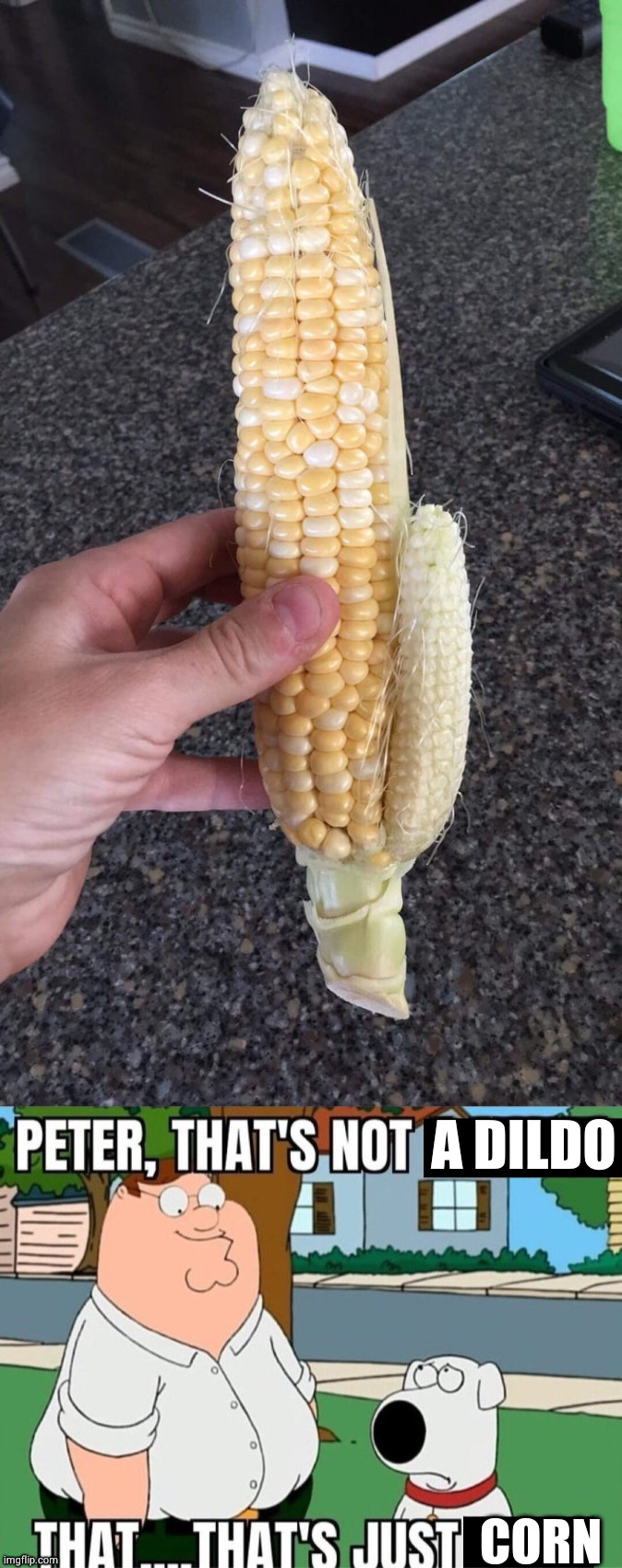 au naturale | A DILDO; CORN | image tagged in peter that's not a meme,dildo week | made w/ Imgflip meme maker