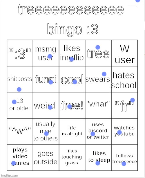 treeeeeeeeee bingo :3 | image tagged in treeeeeeeeee bingo 3 | made w/ Imgflip meme maker