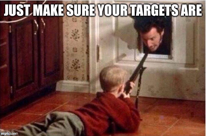 Home Alone | JUST MAKE SURE YOUR TARGETS ARE KID FREE | image tagged in home alone | made w/ Imgflip meme maker