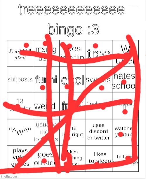 treeeeeeeeee bingo :3 | image tagged in treeeeeeeeee bingo 3 | made w/ Imgflip meme maker