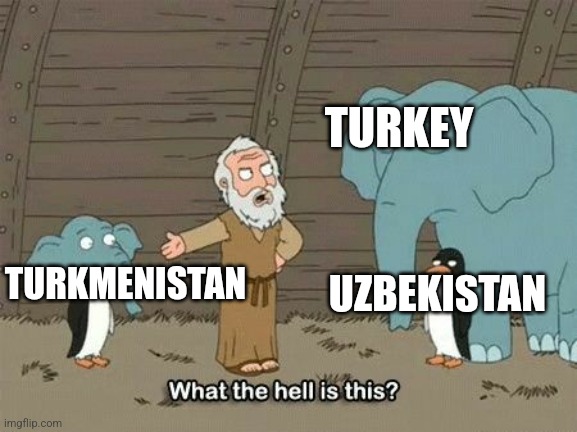 Funny names | TURKEY; UZBEKISTAN; TURKMENISTAN | image tagged in elephant penguin meme | made w/ Imgflip meme maker