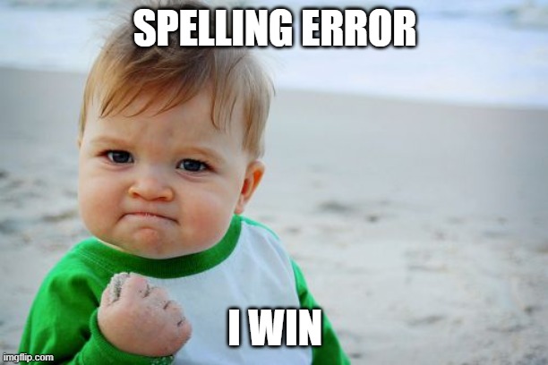 Success Kid Original Meme | SPELLING ERROR I WIN | image tagged in memes,success kid original | made w/ Imgflip meme maker