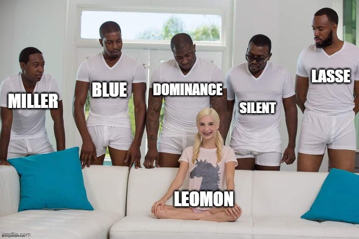 Girl on couch | LASSE; BLUE; DOMINANCE; MILLER; SILENT; LEOMON | image tagged in girl on couch | made w/ Imgflip meme maker