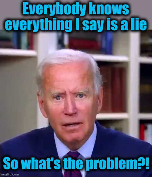 Slow Joe Biden Dementia Face | Everybody knows everything I say is a lie So what's the problem?! | image tagged in slow joe biden dementia face | made w/ Imgflip meme maker