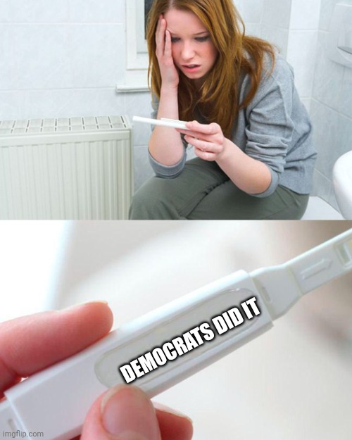 Who fu@€ed you? | DEMOCRATS DID IT | image tagged in pregnancy indicator | made w/ Imgflip meme maker