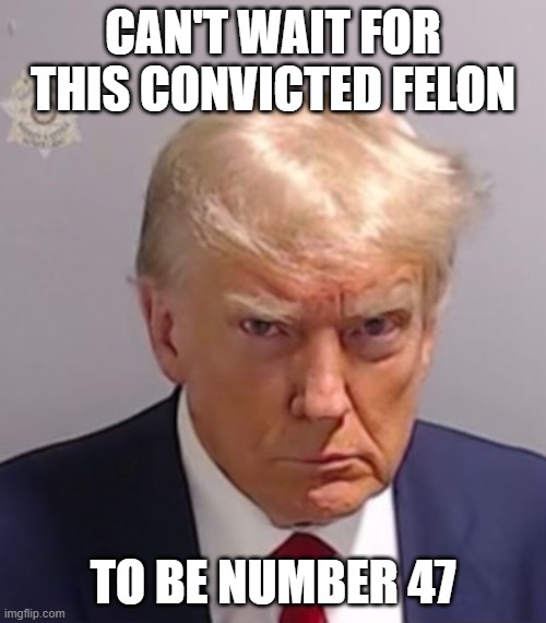 Convicted Felon | CAN'T WAIT FOR THIS CONVICTED FELON; TO BE NUMBER 47 | image tagged in donald trump mugshot | made w/ Imgflip meme maker