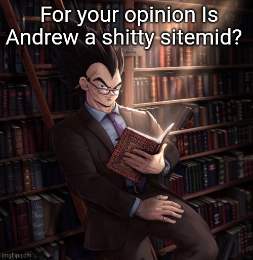 Vegeta reading a book meme | For your opinion Is Andrew a shitty sitemid? | image tagged in vegeta reading a book meme | made w/ Imgflip meme maker