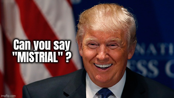 Laughing Donald Trump | Can you say "MISTRIAL" ? | image tagged in laughing donald trump | made w/ Imgflip meme maker