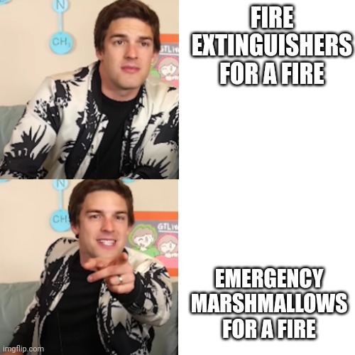 matpat yes no | FIRE EXTINGUISHERS FOR A FIRE EMERGENCY MARSHMALLOWS FOR A FIRE | image tagged in matpat yes no | made w/ Imgflip meme maker