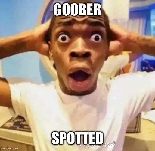 Shocked black guy | GOOBER SPOTTED | image tagged in shocked black guy | made w/ Imgflip meme maker