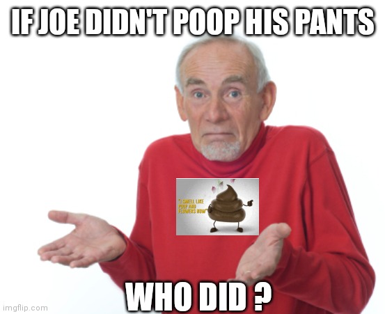 Guess I'll die  | IF JOE DIDN'T POOP HIS PANTS WHO DID ? | image tagged in guess i'll die | made w/ Imgflip meme maker