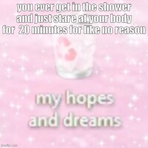 you ever get in the shower and just stare at your body for  20 minutes for like no reason | made w/ Imgflip meme maker