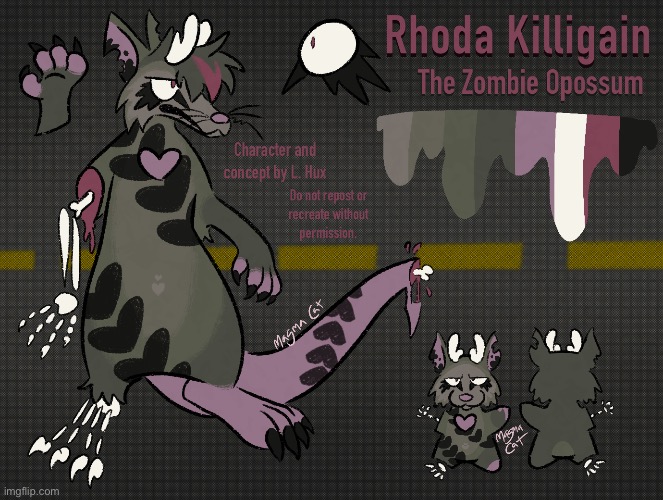 Rhoda! The last of my new OCs (maybe). I didn’t mark this NSFW because it’s cartoony, but tell me if I should change it. | image tagged in can you tell zombies are my hyperfixation | made w/ Imgflip meme maker