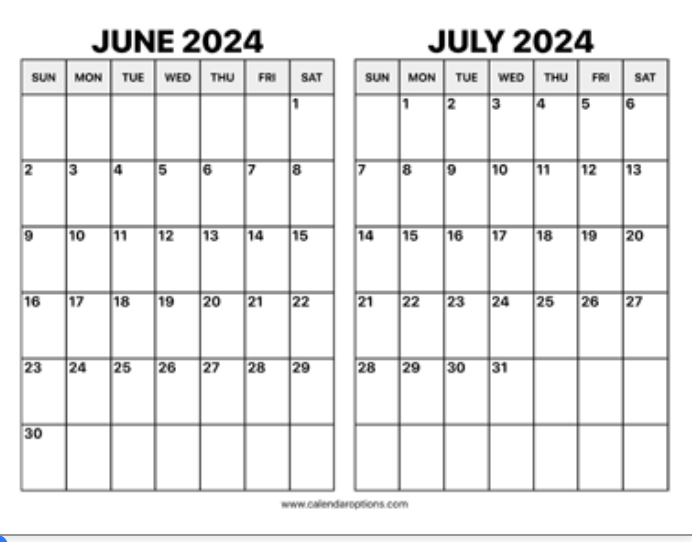 June July 2024 calendar Blank Meme Template