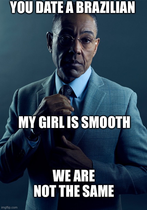 Gus Fring we are not the same | YOU DATE A BRAZILIAN MY GIRL IS SMOOTH WE ARE NOT THE SAME | image tagged in gus fring we are not the same | made w/ Imgflip meme maker