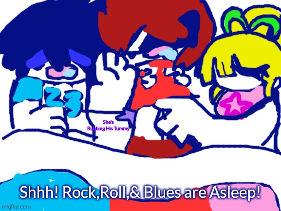 Rock Roll & Blues Sleeping | She's Rubbing His Tummy; Shhh! Rock,Roll,& Blues are Asleep! | image tagged in megaman,wholesome,rock and roll,blues,sleeping,blanket | made w/ Imgflip meme maker