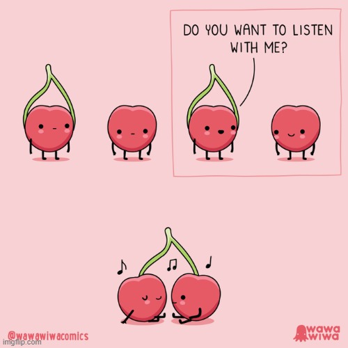 image tagged in cherries,music,earbuds | made w/ Imgflip meme maker