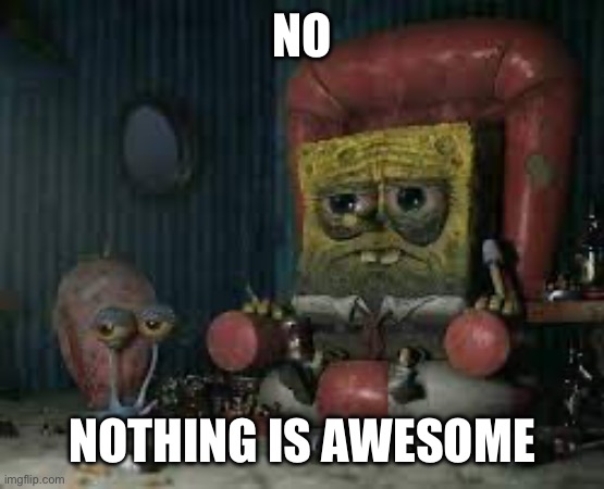 depressed spongebob | NO NOTHING IS AWESOME | image tagged in depressed spongebob | made w/ Imgflip meme maker