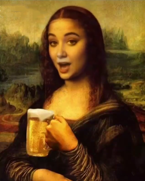 Mona Lisa drinking beer Blank Meme Template