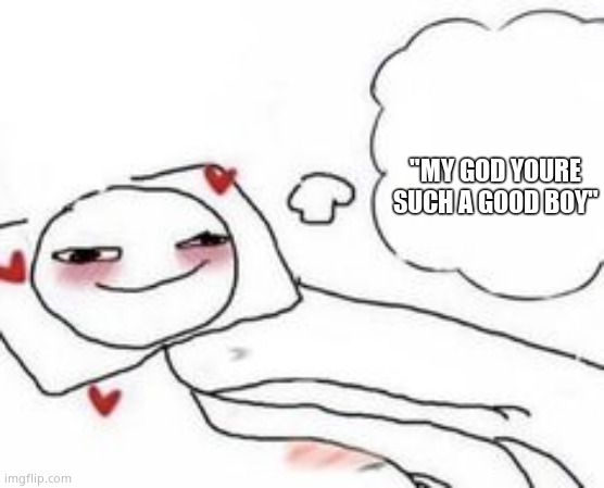 Yk who u are | "MY GOD YOURE SUCH A GOOD BOY" | image tagged in stickman in bed blushing | made w/ Imgflip meme maker