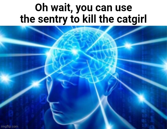 Expanding Brain tile | Oh wait, you can use the sentry to kill the catgirl | image tagged in expanding brain tile | made w/ Imgflip meme maker