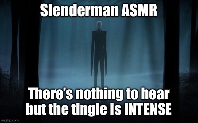 Slendy is your friendy | Slenderman ASMR; There’s nothing to hear but the tingle is INTENSE | image tagged in slenderman,asmr | made w/ Imgflip meme maker