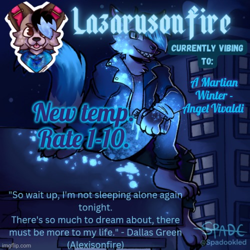 Lazarus temp | New temp. Rate 1-10. A Martian Winter - Angel Vivaldi | image tagged in lazarus temp | made w/ Imgflip meme maker
